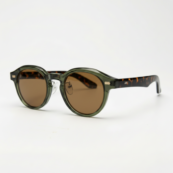 Lena Brown Tinted Lens Sunglasses - Olive green Round TR90 Frame