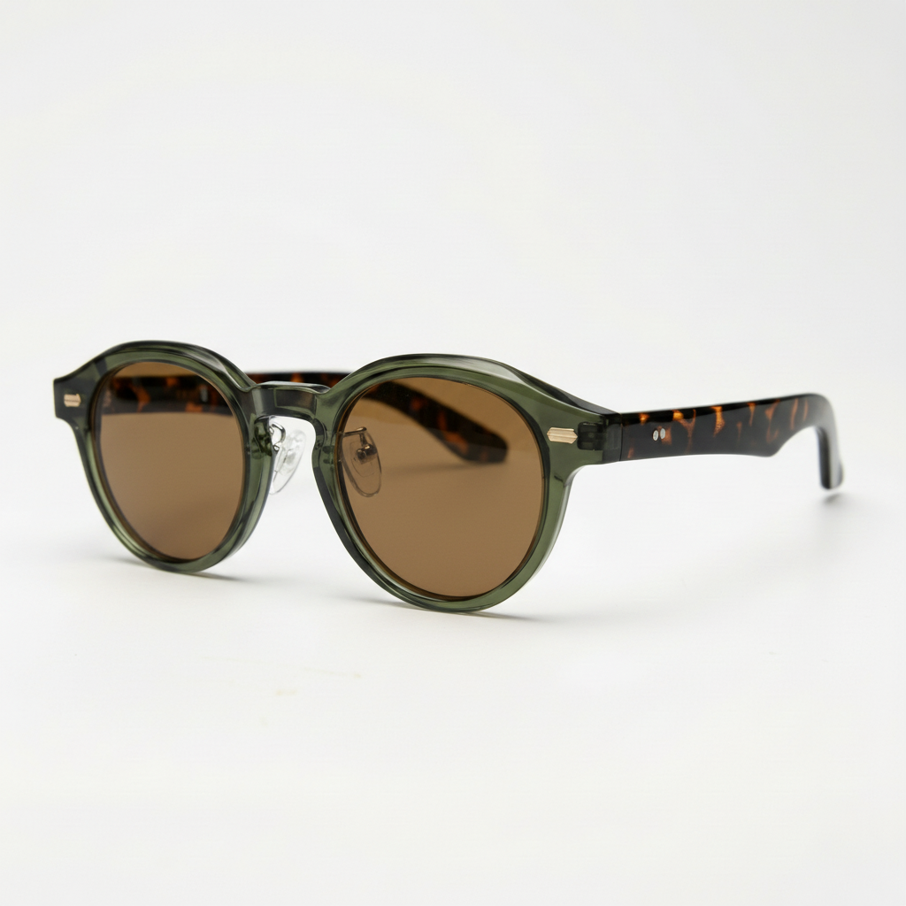 Lena Brown Tinted Lens Sunglasses - Olive green Round TR90 Frame
