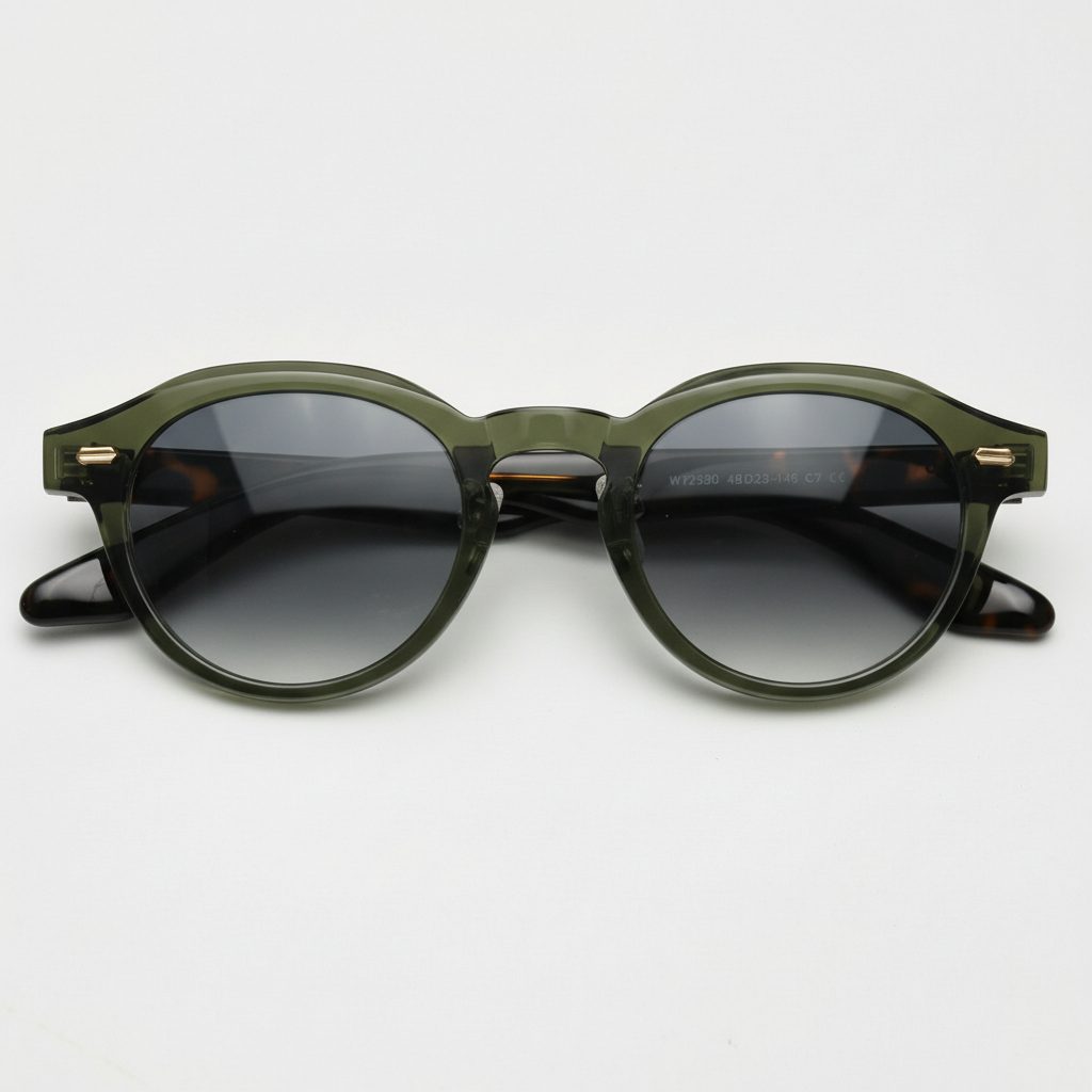 Lena Grey Gradient Lens Sunglasses - Olive green Round TR90 Frame