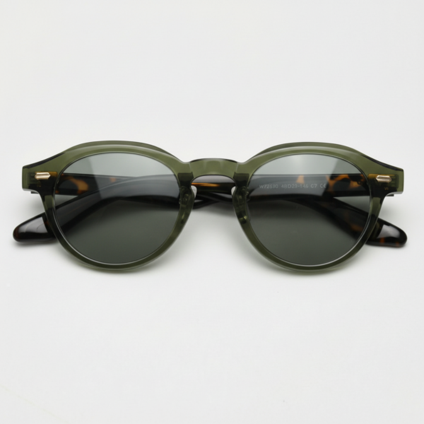 Lena Grey Tinted Lens Sunglasses - Olive green Round TR90 Frame