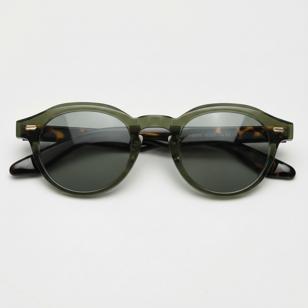 Lena Grey Tinted Lens Sunglasses - Olive green Round TR90 Frame