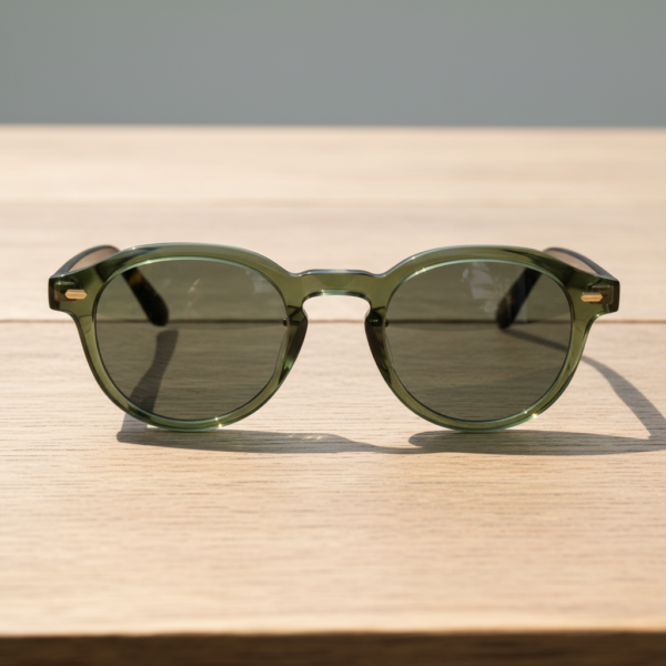 Lena Grey Tinted Lens Sunglasses - Olive green Round TR90 Frame