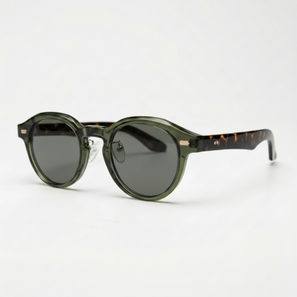 Lena Grey Tinted Lens Sunglasses - Olive green Round TR90 Frame