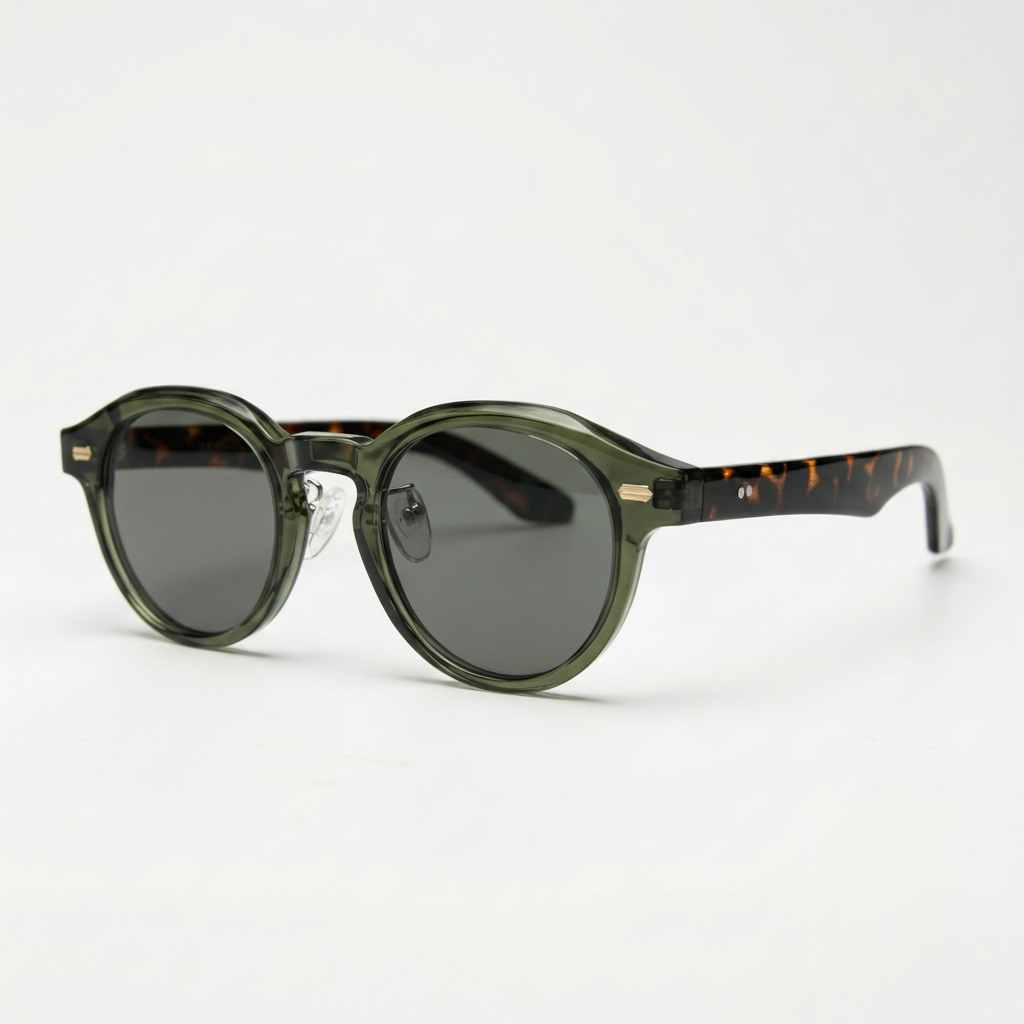 Lena Grey Tinted Lens Sunglasses - Olive green Round TR90 Frame