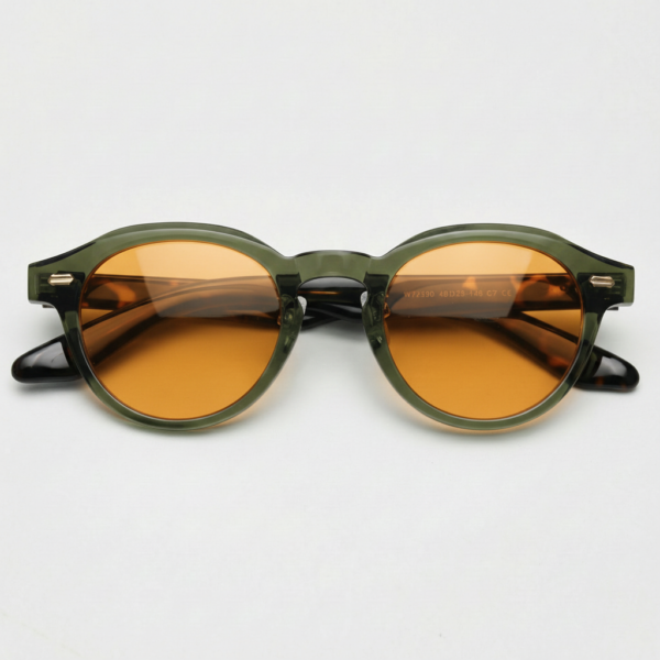 Lena Orange Tinted Lens Sunglasses - Olive green Round TR90 Frame