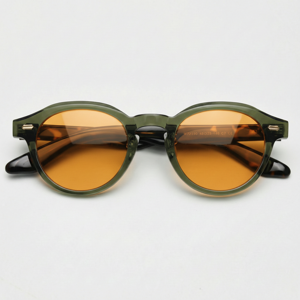 Lena Orange Tinted Lens Sunglasses - Olive green Round TR90 Frame