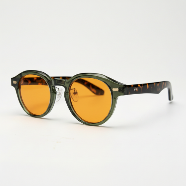 Lena Orange Tinted Lens Sunglasses - Olive green Round TR90 Frame