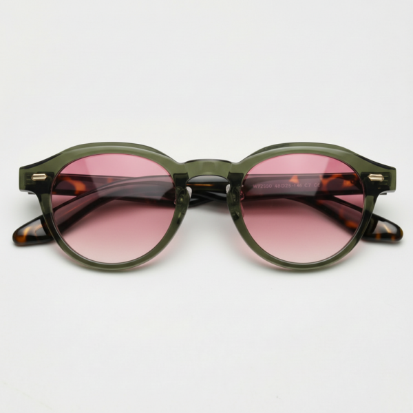Lena Pink Gradient Lens Sunglasses - Olive green Round TR90 Frame