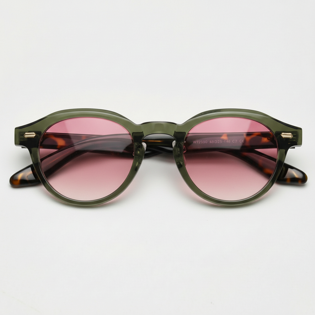 Lena Pink Gradient Lens Sunglasses - Olive green Round TR90 Frame