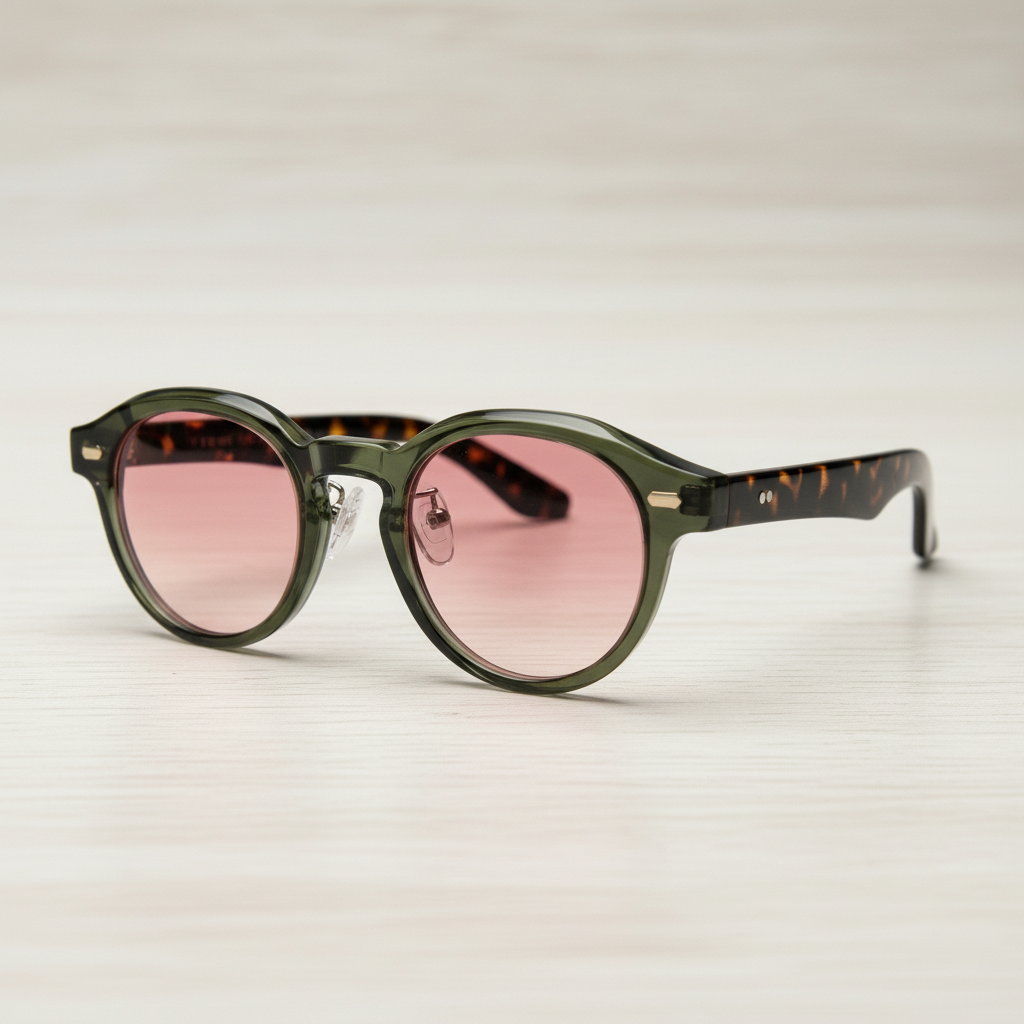 Lena Pink Gradient Lens Sunglasses - Olive green Round TR90 Frame
