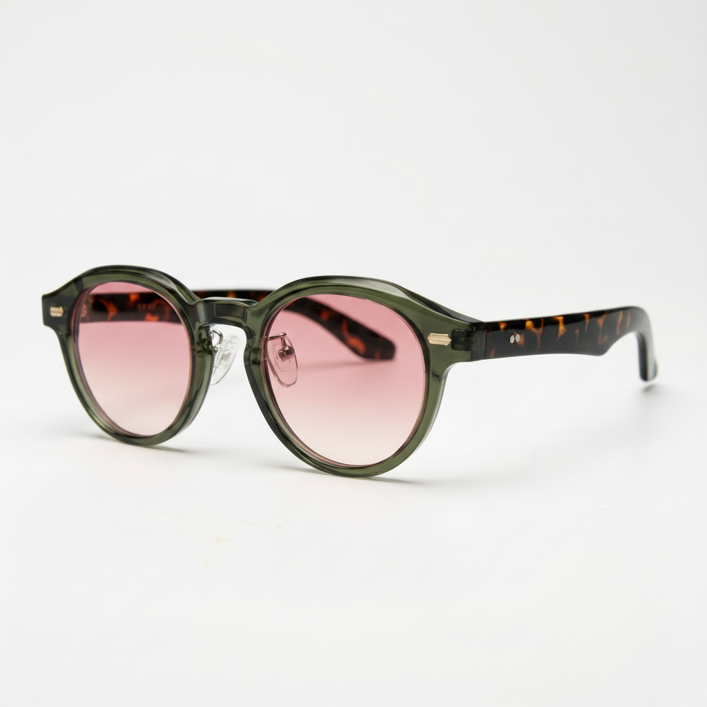 Lena Pink Gradient Lens Sunglasses - Olive green Round TR90 Frame