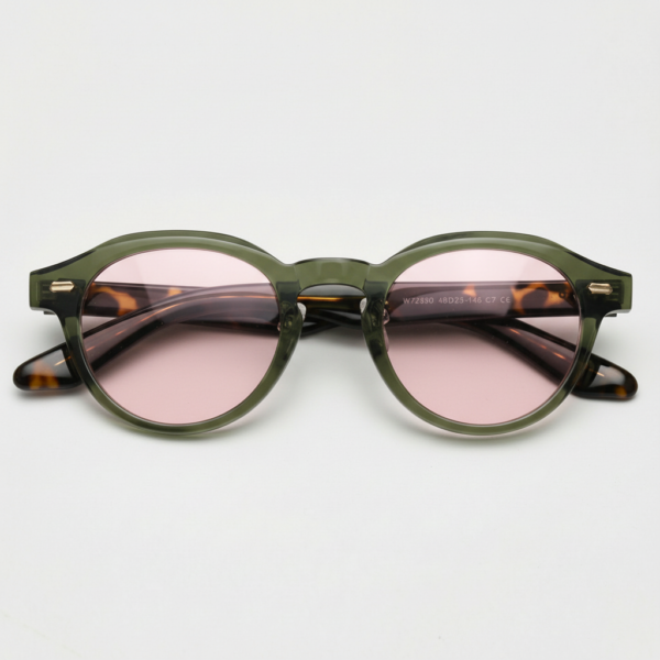 Lena Pink Tinted Lens Sunglasses - Olive green Round TR90 Frame