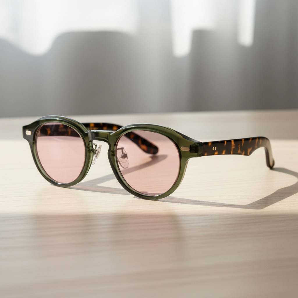 Lena Pink Tinted Lens Sunglasses - Olive green Round TR90 Frame