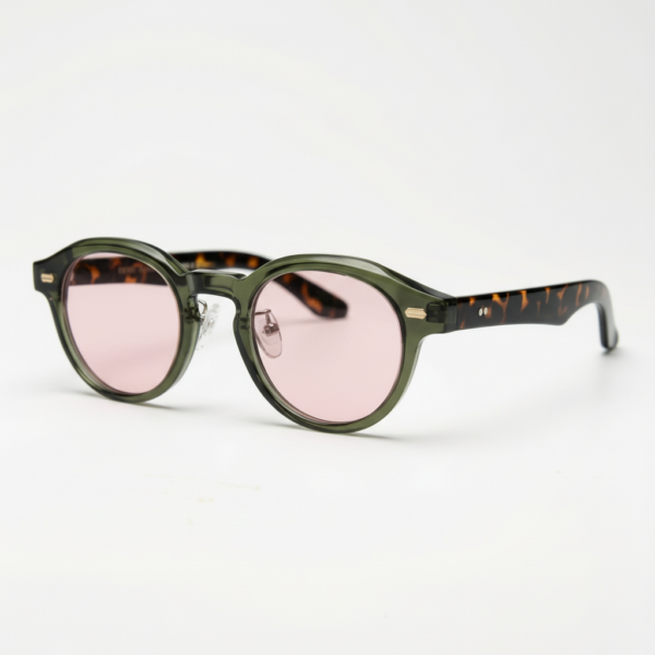 Lena Pink Tinted Lens Sunglasses - Olive green Round TR90 Frame