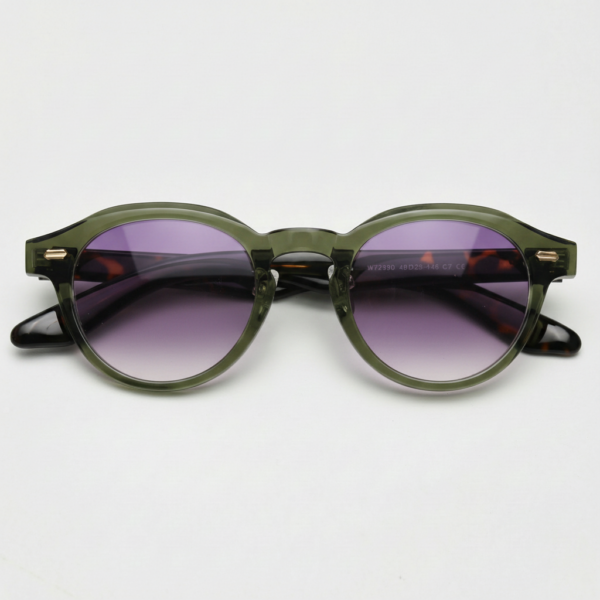 Lena Purple Gradient Lens Sunglasses - Olive green Round TR90 Frame