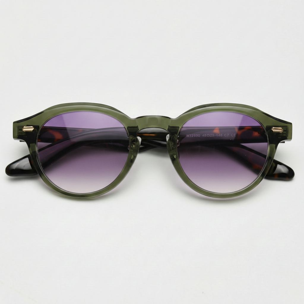 Lena Purple Gradient Lens Sunglasses - Olive green Round TR90 Frame
