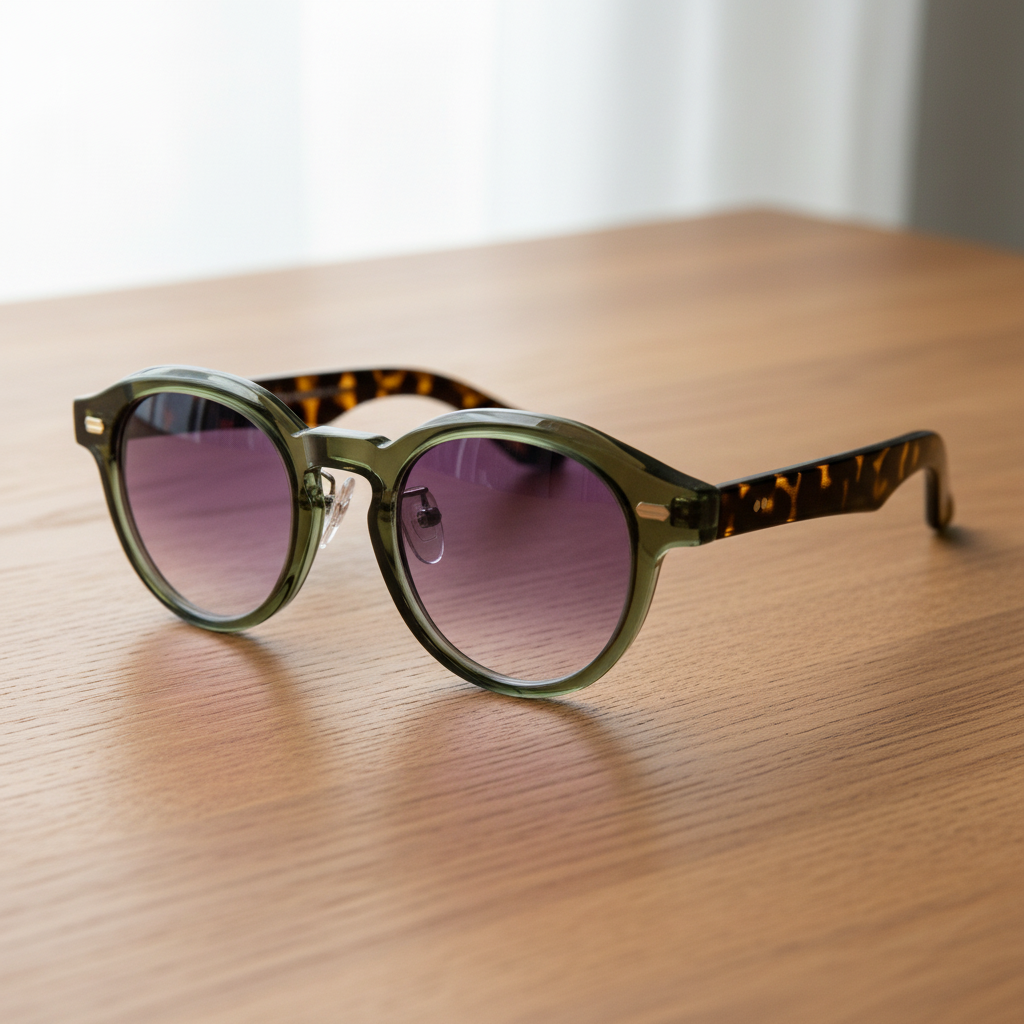 Lena Purple Gradient Lens Sunglasses - Olive green Round TR90 Frame
