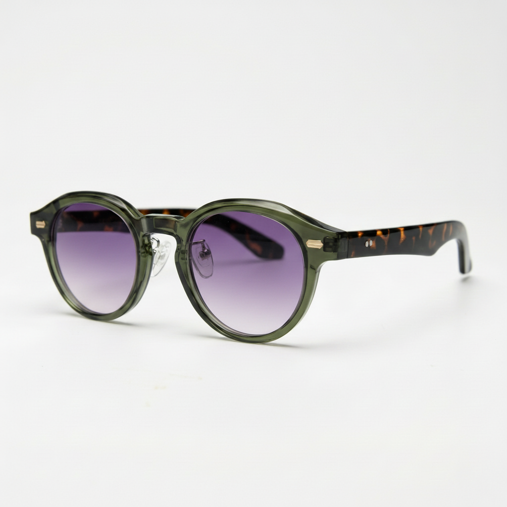 Lena Purple Gradient Lens Sunglasses - Olive green Round TR90 Frame