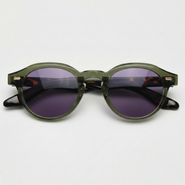 Lena Purple Tinted Lens Sunglasses - Olive green Round TR90 Frame