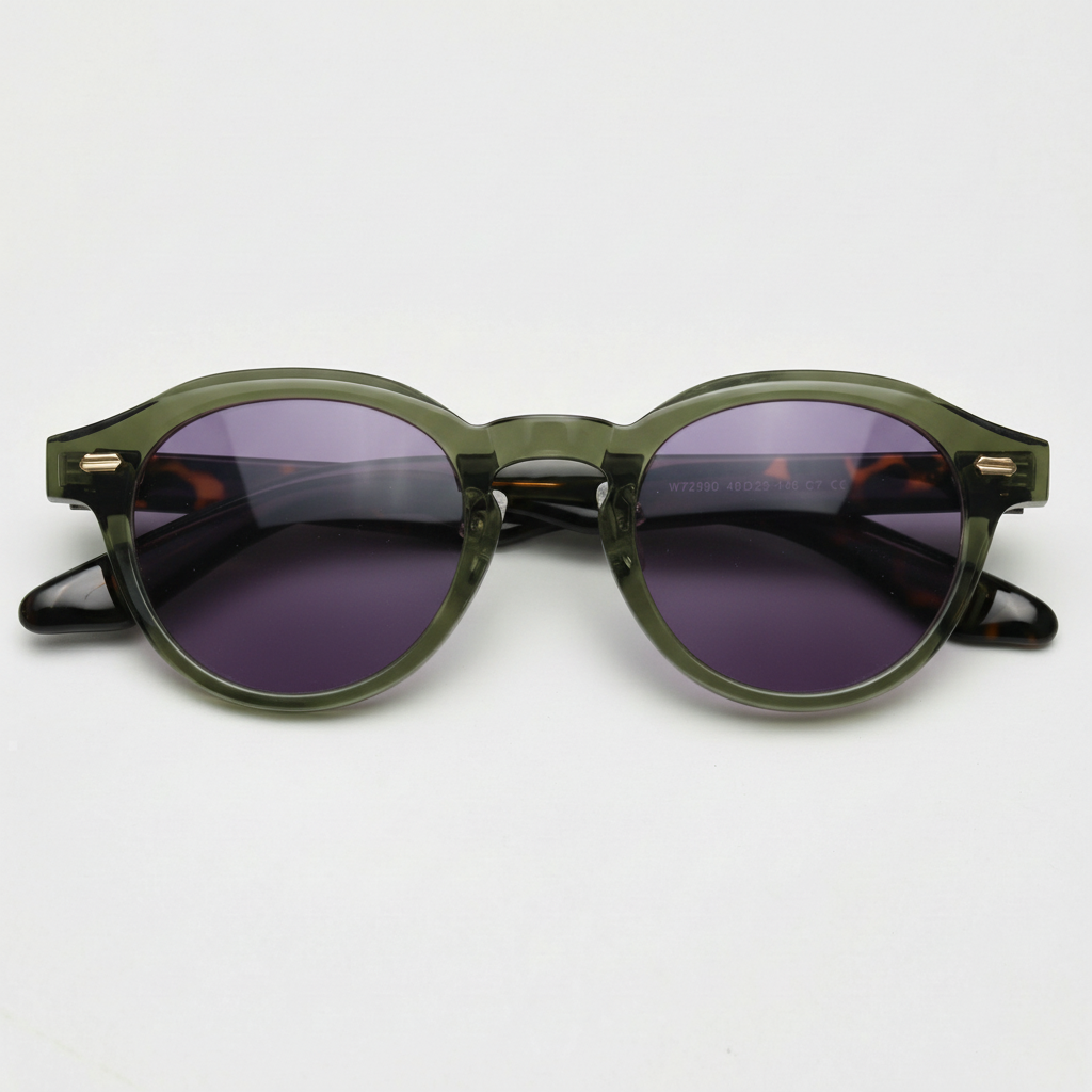 Lena Purple Tinted Lens Sunglasses - Olive green Round TR90 Frame