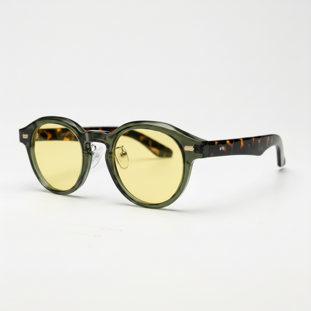 Lena Night Driving Glasses (Yellow Tint) - Olive green Round TR90 Frame