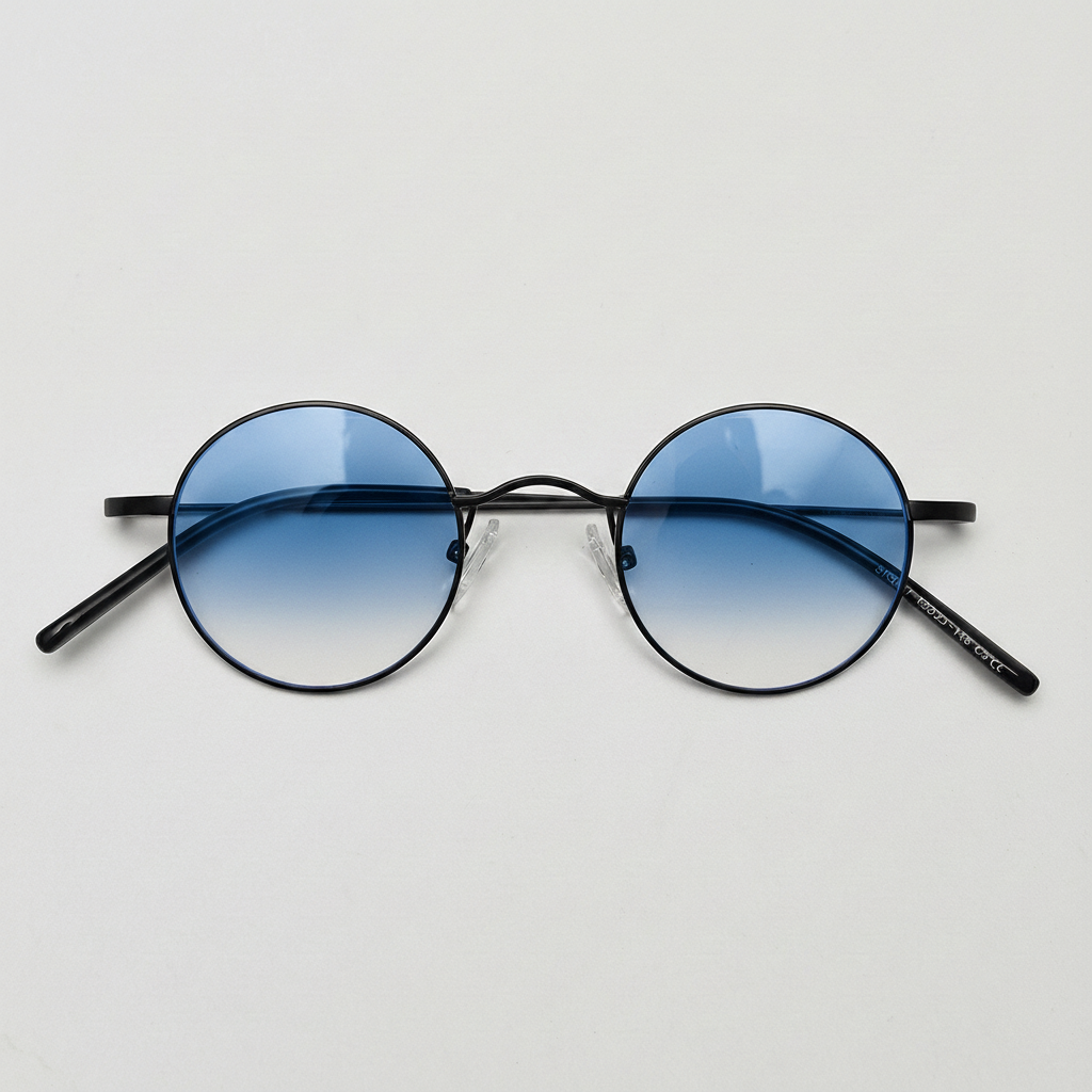 LVY Blue Gradient Lens Sunglasses - Matte black Round Titanium Frame