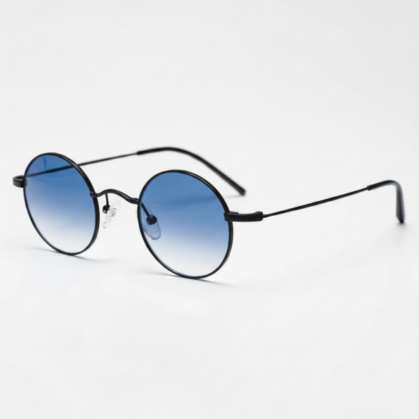LVY Blue Gradient Lens Sunglasses - Matte black Round Titanium Frame