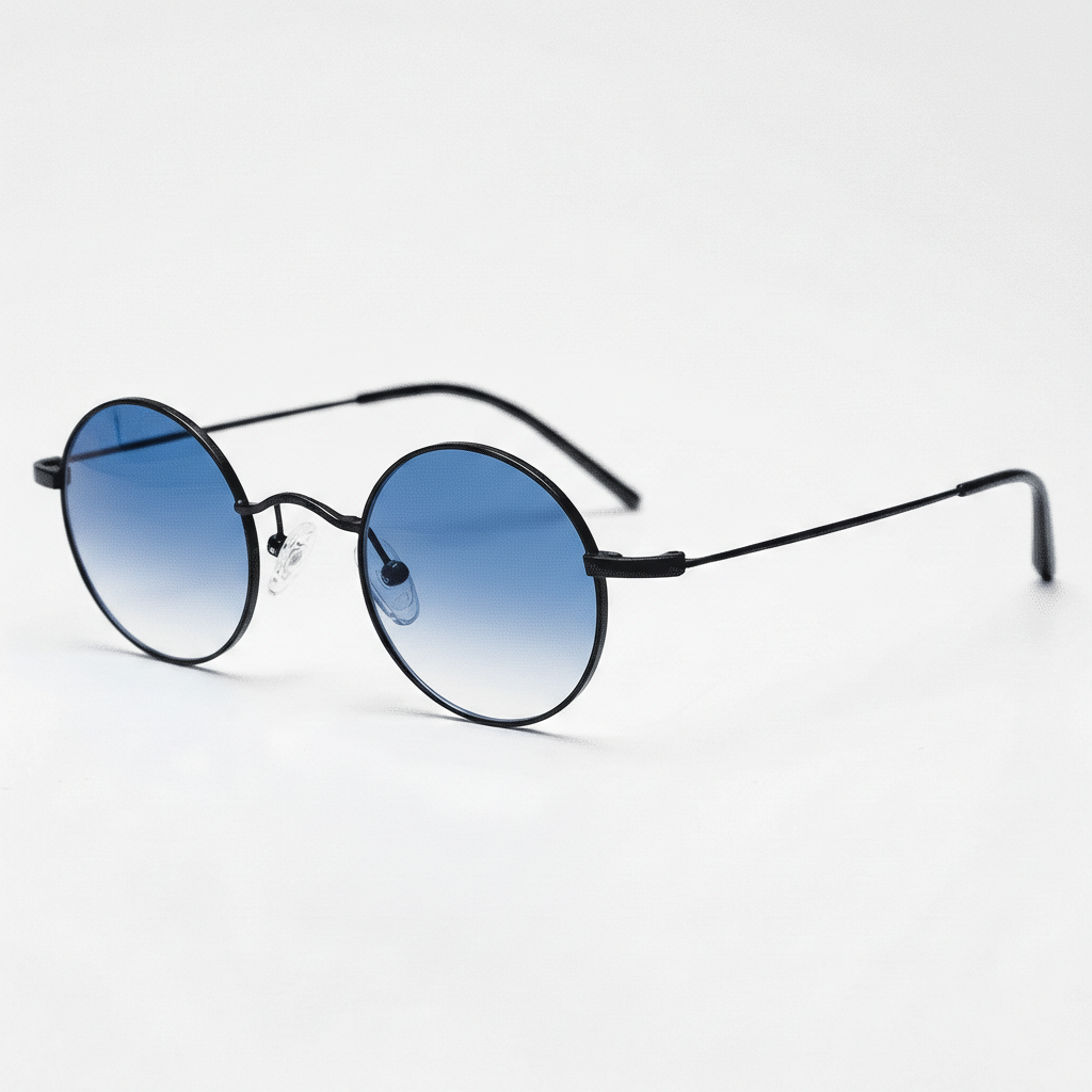LVY Blue Gradient Lens Sunglasses - Matte black Round Titanium Frame