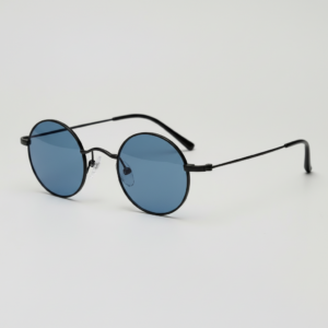 LVY Blue Tinted Lens Sunglasses - Matte black Round Titanium Frame