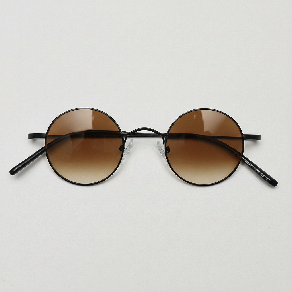 LVY Brown Gradient Lens Sunglasses - Matte black Round Titanium Frame