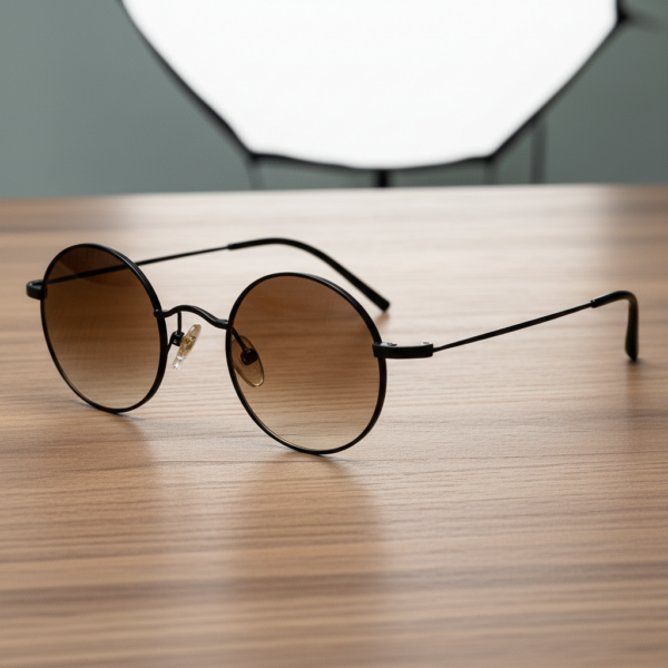 LVY Brown Gradient Lens Sunglasses - Matte black Round Titanium Frame