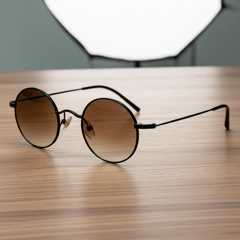 LVY Brown Gradient Lens Sunglasses - Matte black Round Titanium Frame