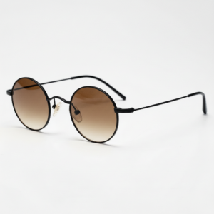 LVY Brown Gradient Lens Sunglasses - Matte black Round Titanium Frame