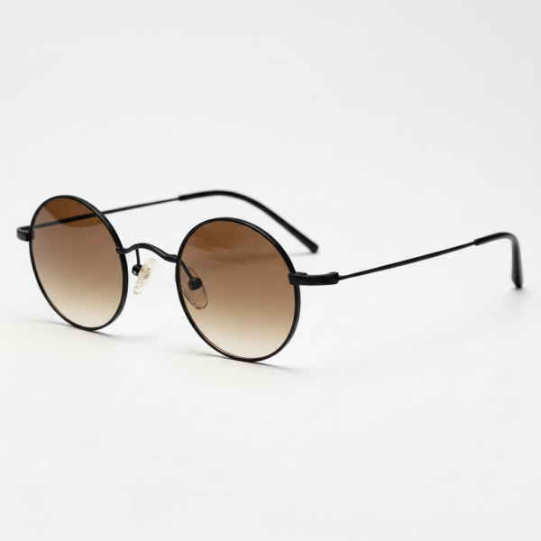 LVY Brown Gradient Lens Sunglasses - Matte black Round Titanium Frame