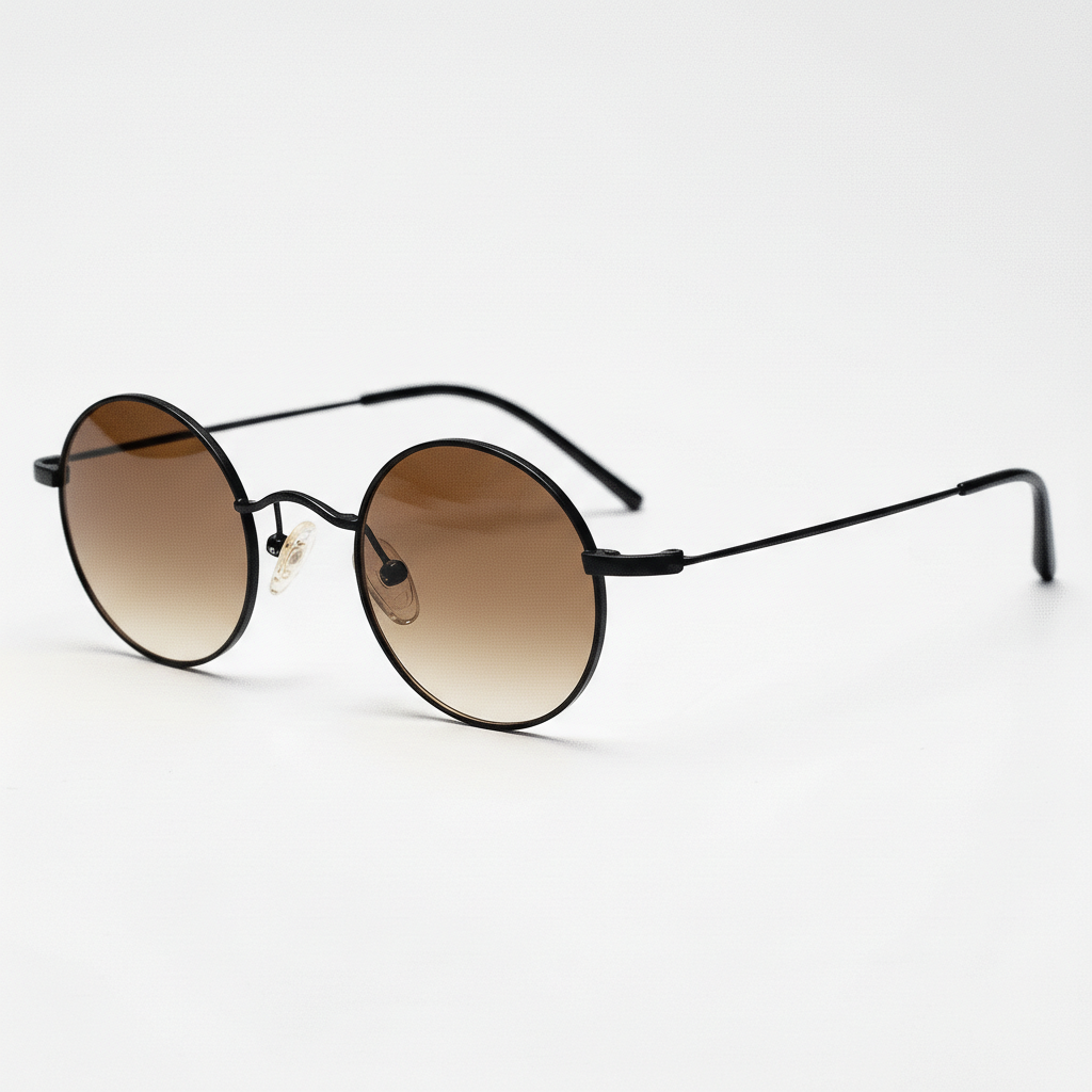 LVY Brown Gradient Lens Sunglasses - Matte black Round Titanium Frame