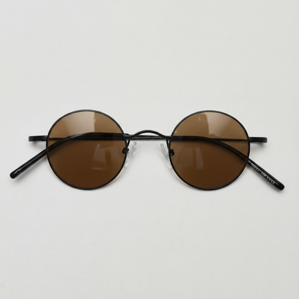 LVY Brown Tinted Lens Sunglasses - Matte black Round Titanium Frame