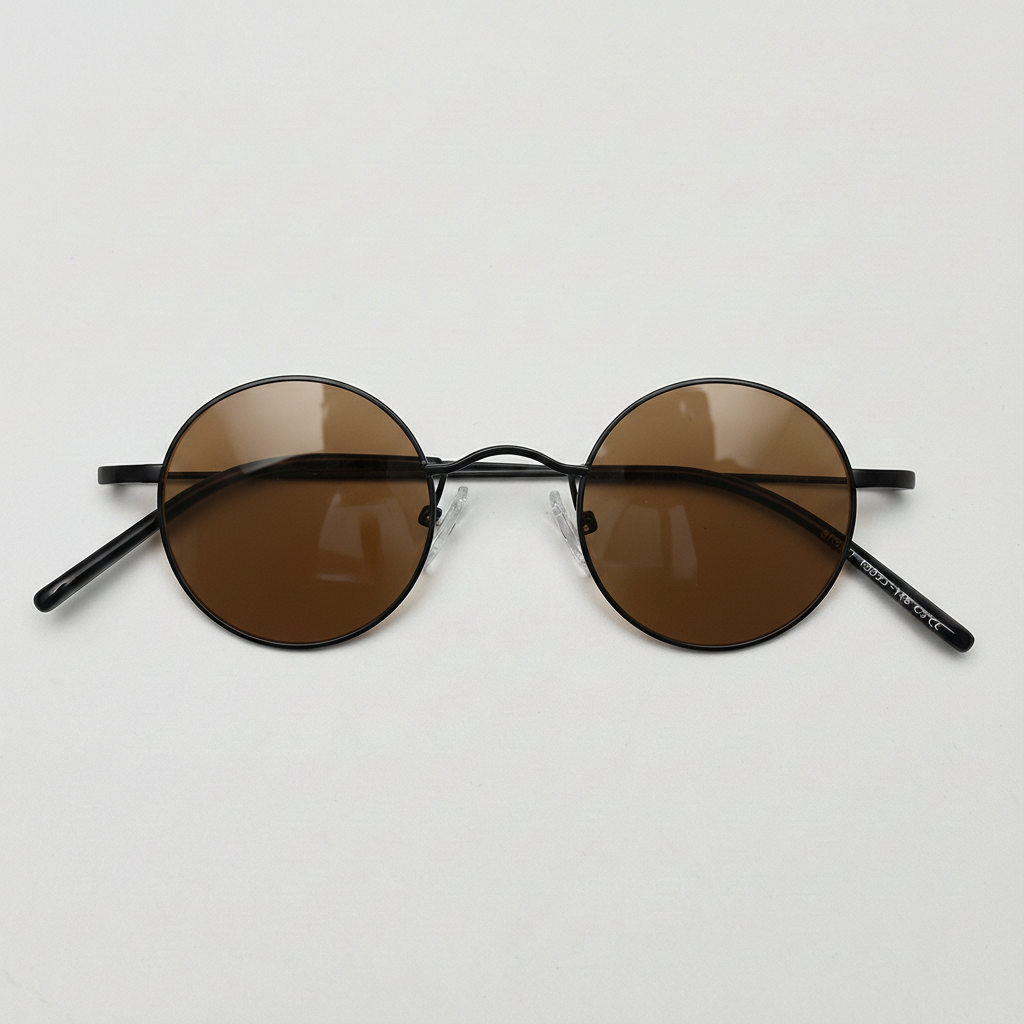 LVY Brown Tinted Lens Sunglasses - Matte black Round Titanium Frame