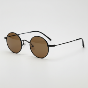 LVY Brown Tinted Lens Sunglasses - Matte black Round Titanium Frame