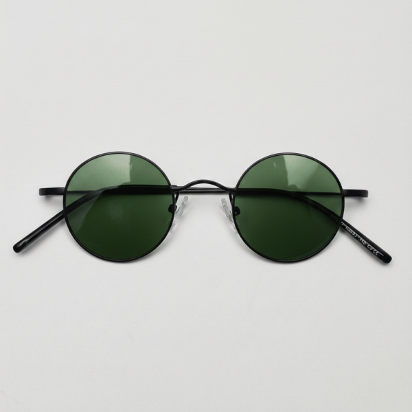 LVY Green Tinted Lens Sunglasses - Matte black Round Titanium Frame