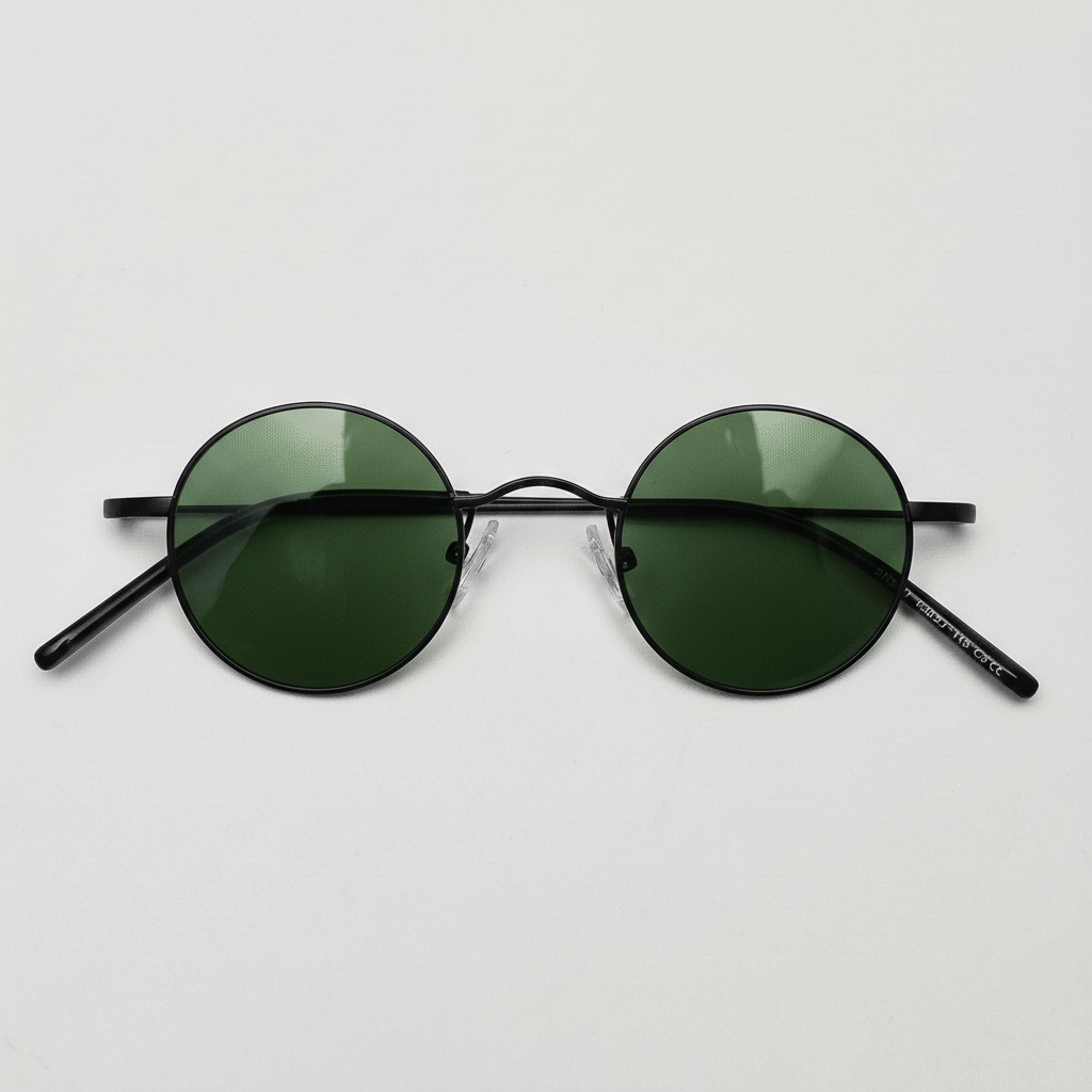 LVY Green Tinted Lens Sunglasses - Matte black Round Titanium Frame