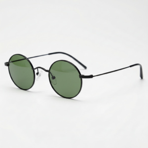 LVY Green Tinted Lens Sunglasses - Matte black Round Titanium Frame