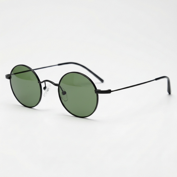 LVY Green Tinted Lens Sunglasses - Matte black Round Titanium Frame