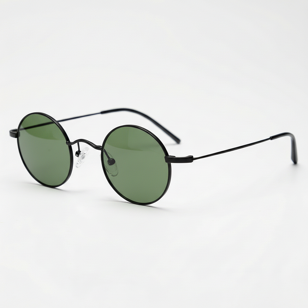 LVY Green Tinted Lens Sunglasses - Matte black Round Titanium Frame