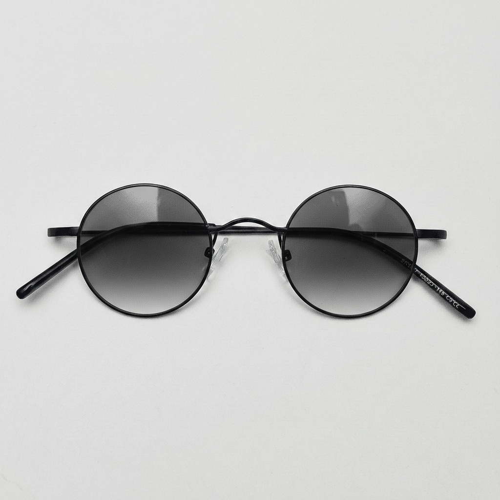 LVY Grey Gradient Lens Sunglasses - Matte black Round Titanium Frame