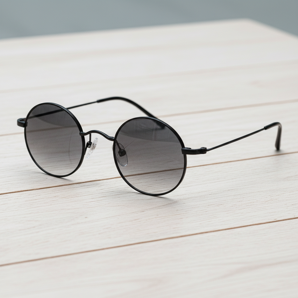 LVY Grey Gradient Lens Sunglasses - Matte black Round Titanium Frame