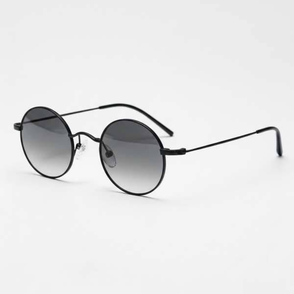 LVY Grey Gradient Lens Sunglasses - Matte black Round Titanium Frame