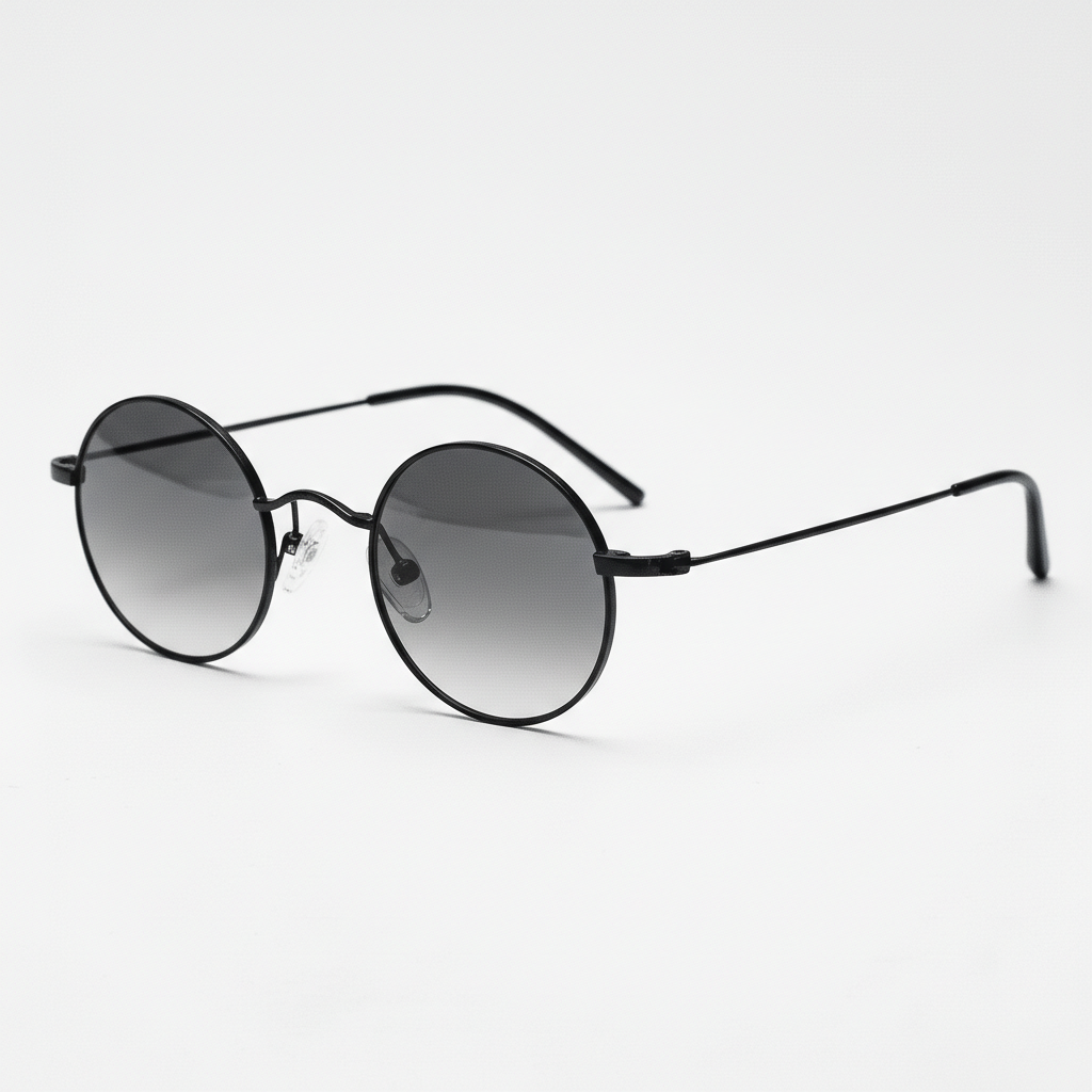 LVY Grey Gradient Lens Sunglasses - Matte black Round Titanium Frame