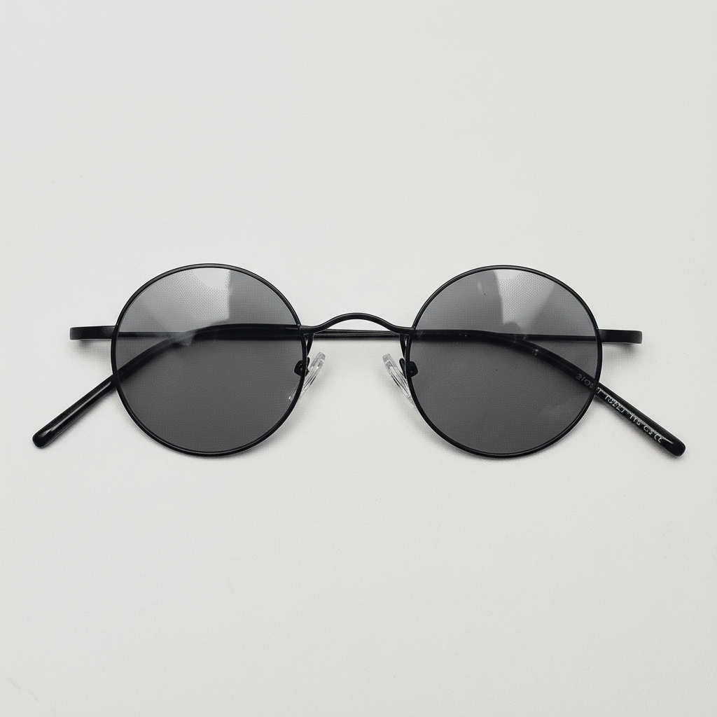 LVY Grey Tinted Lens Sunglasses - Matte black Round Titanium Frame