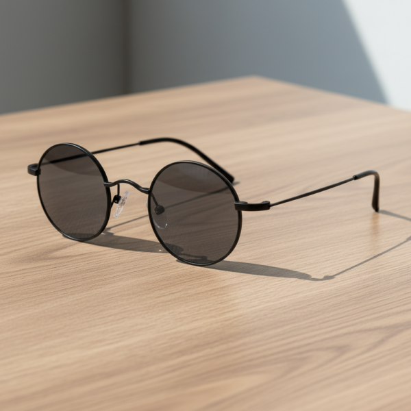 LVY Grey Tinted Lens Sunglasses - Matte black Round Titanium Frame