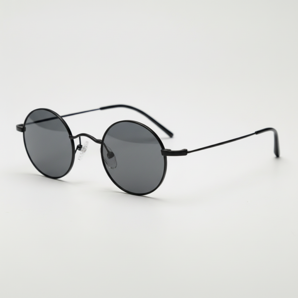 LVY Grey Tinted Lens Sunglasses - Matte black Round Titanium Frame